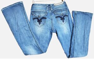 Rock Revival Women’s Luna Boot Stretch Denim Embellished Blue Jeans Size 31